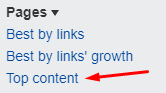 Screenshot from Ahrefs with red arrow pointing to top content